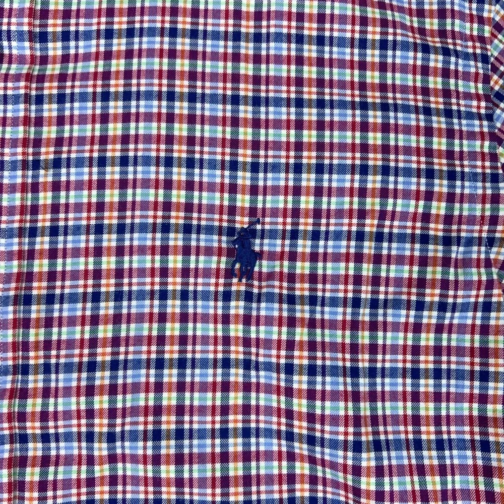 Polo Ralph Lauren Mens Shirt Small Red Blue Plaid Button Cotton Classic Fit Pony